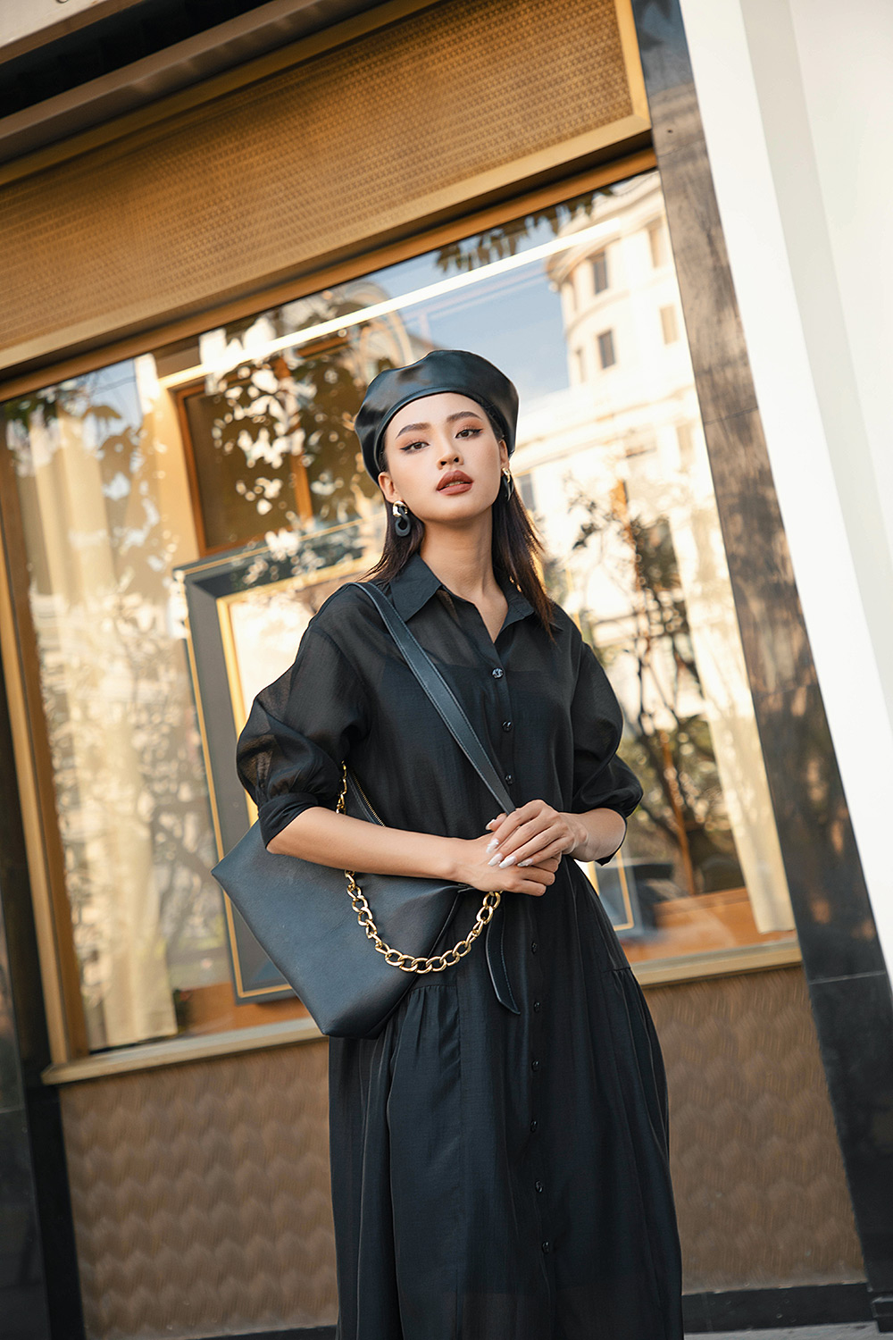 Đầm sơ mi babydoll dáng dài 