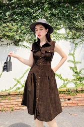 Đầm sơ mi nữ công sở dáng xòe túi hộp