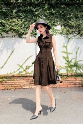 Đầm sơ mi nữ công sở dáng xòe túi hộp