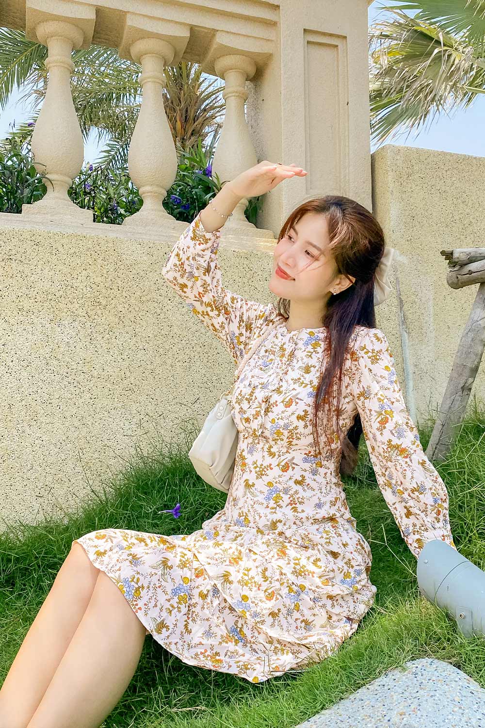 Đầm hoa nhí viền bèo tùng váy xếp tầng 