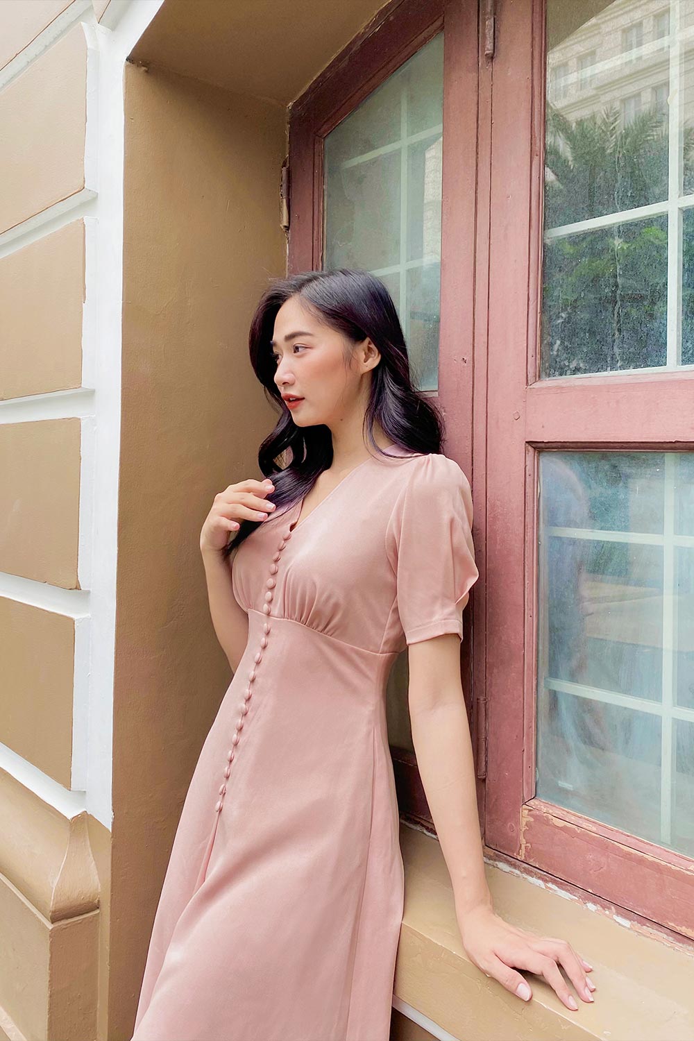 Đầm chữ A công sở dáng dài qua gối 
