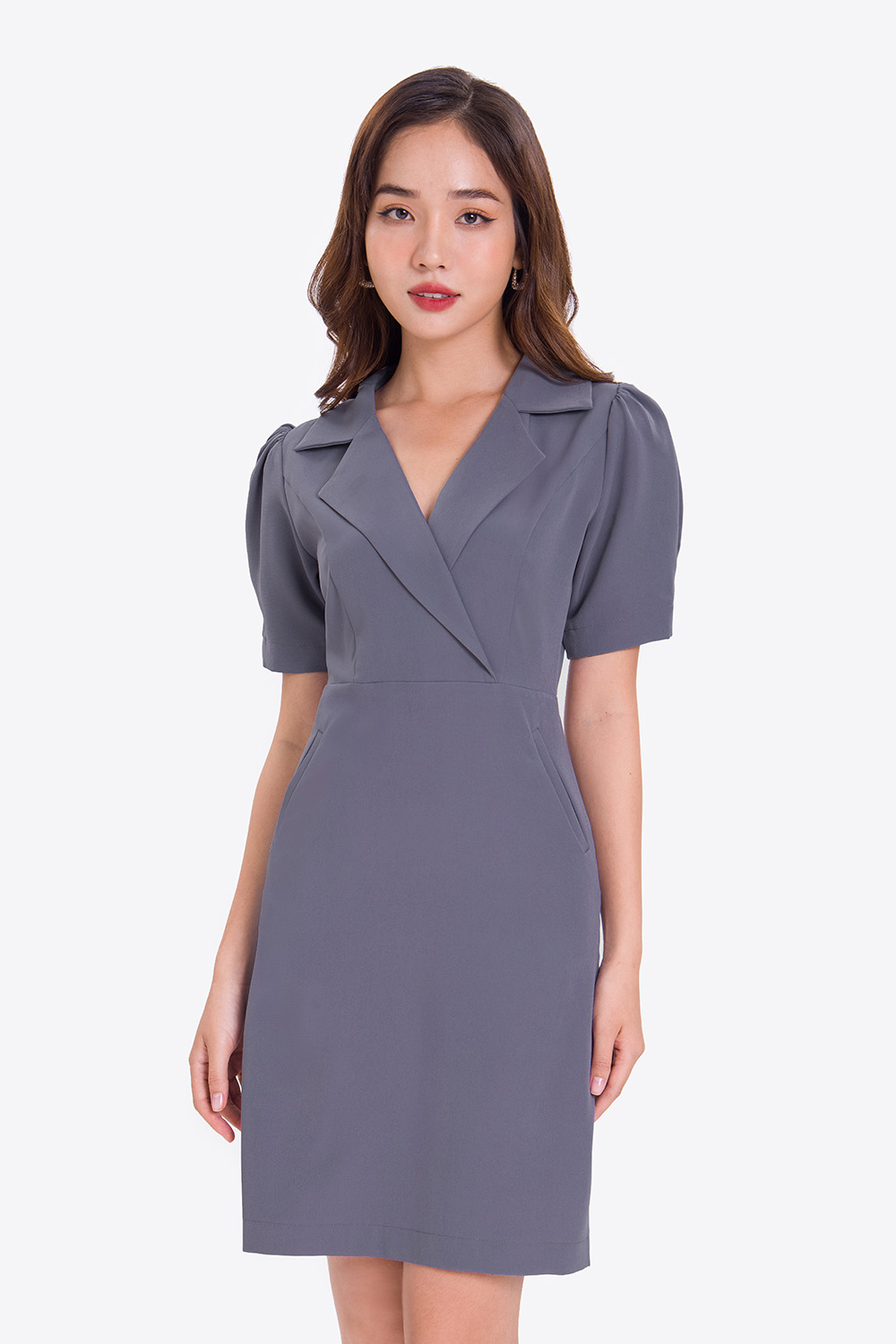 Đầm chữ A công sở đẹp cổ đan tông