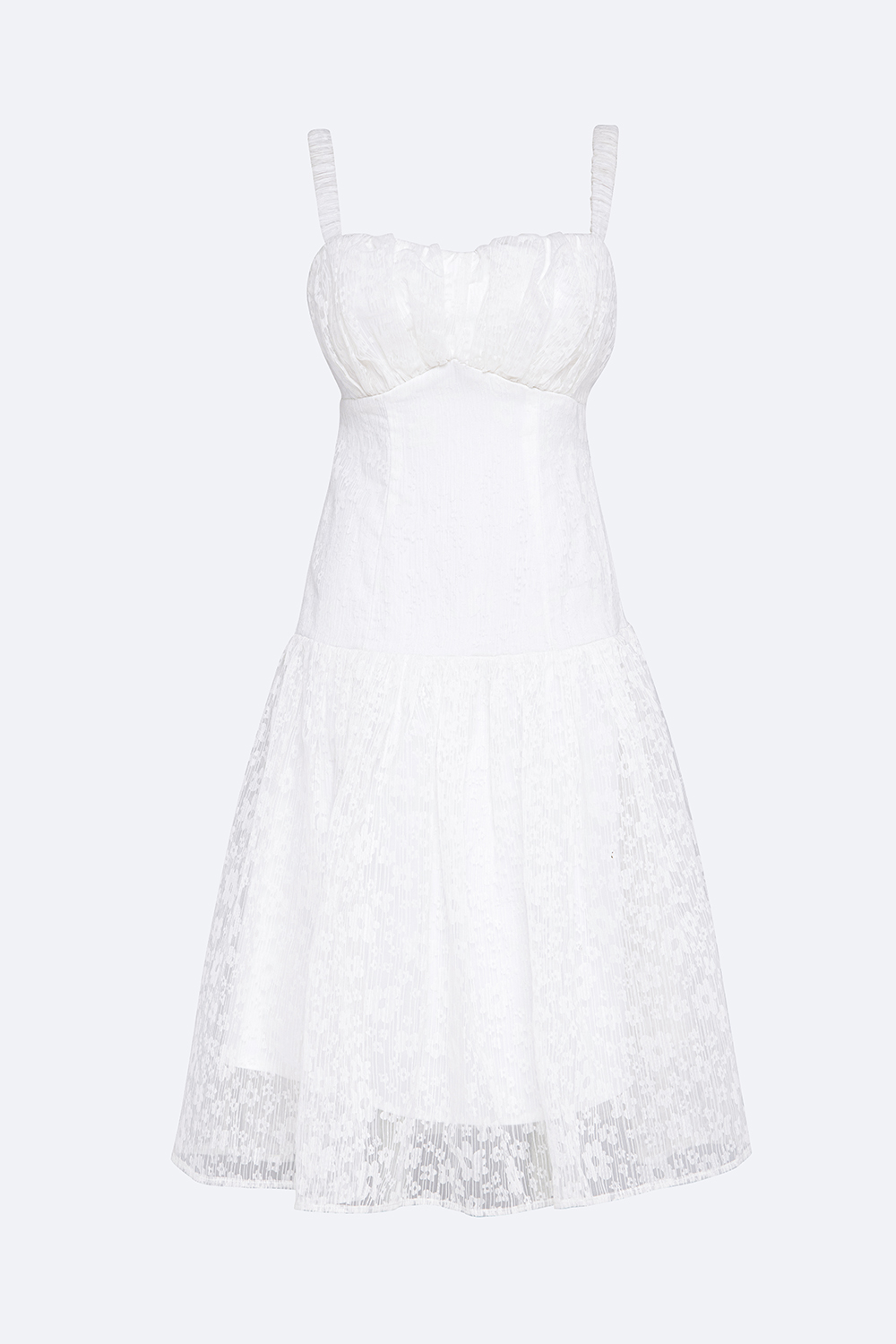 Đầm ren trắng hai dây cut-out lưng