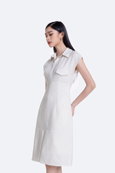 Đầm sơ mi công sở trắng sọc đen