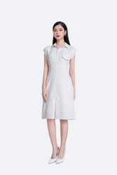 Đầm sơ mi công sở trắng sọc đen