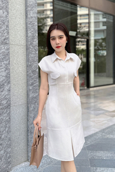 Đầm sơ mi công sở trắng sọc đen