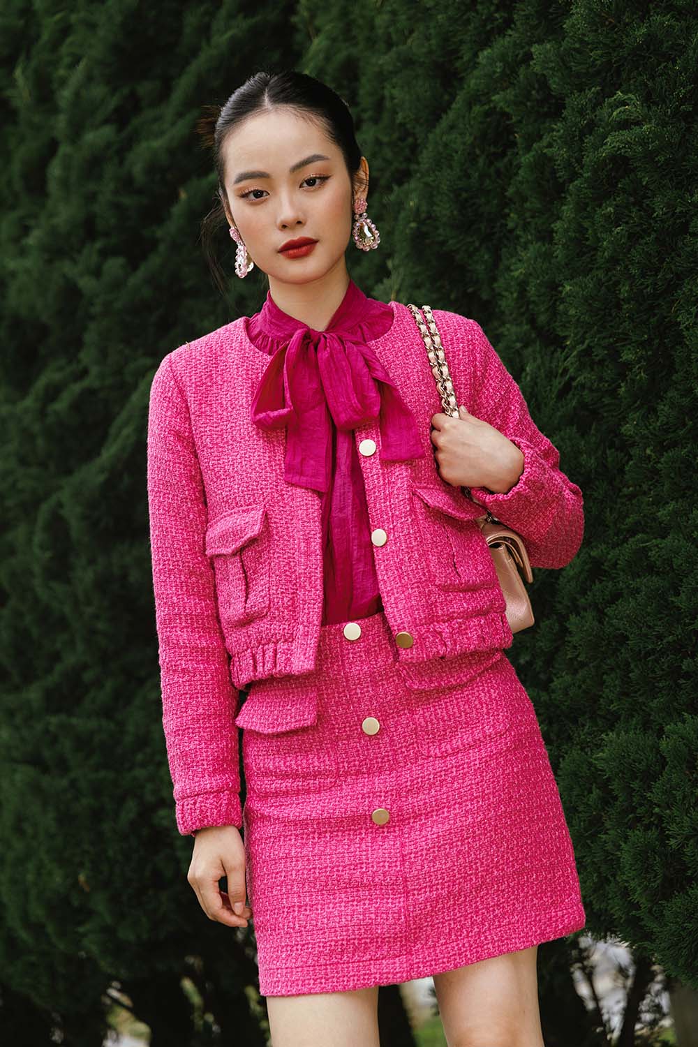 Áo khoác dạ tweed nữ dáng ngắn tay dài