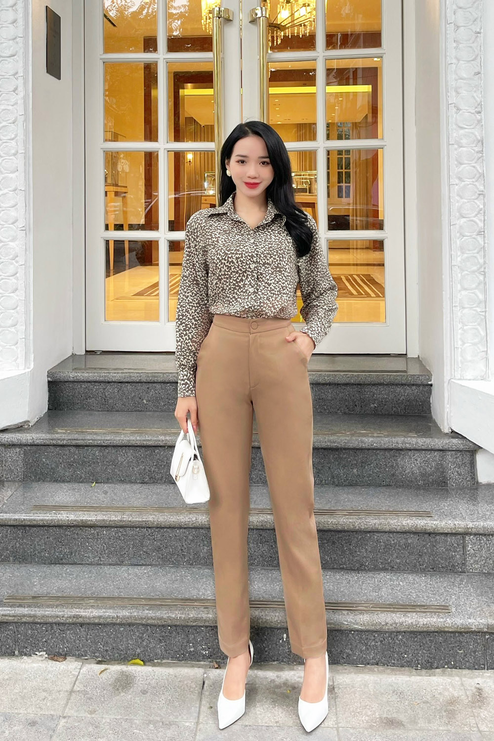 Quần tây công sở nữ ống đứng lưng cao