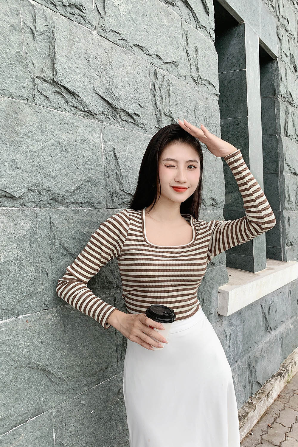 Áo thun nữ kẻ sọc ngang tay dài