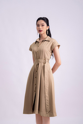 Đầm xòe sơ mi công sở phối đai eo
