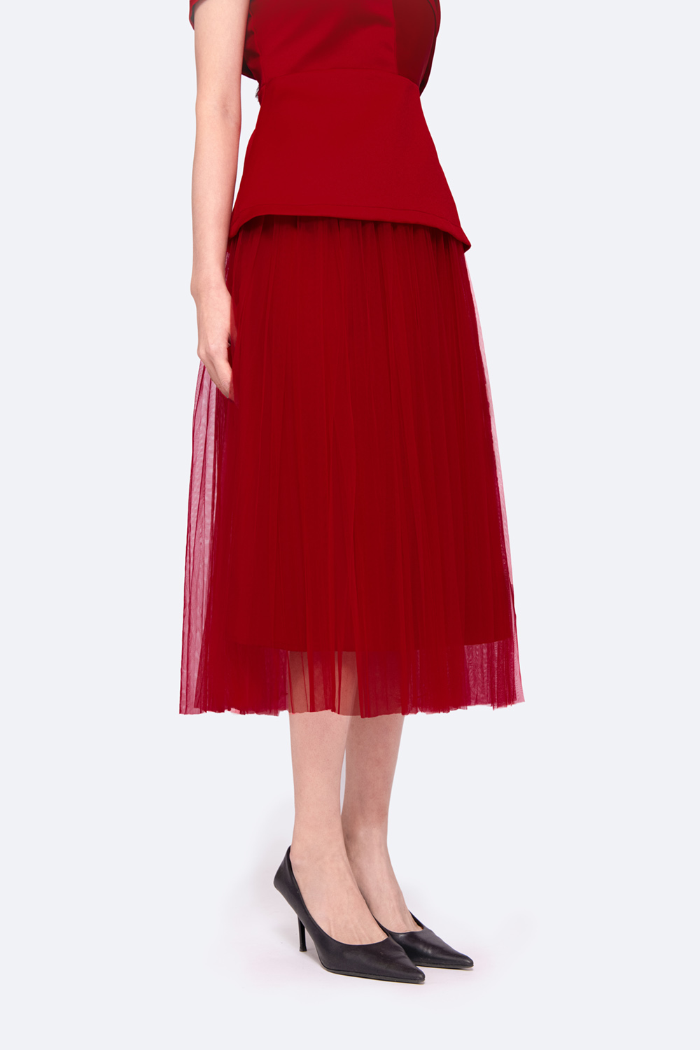 Chân váy xòe midi phối lưới