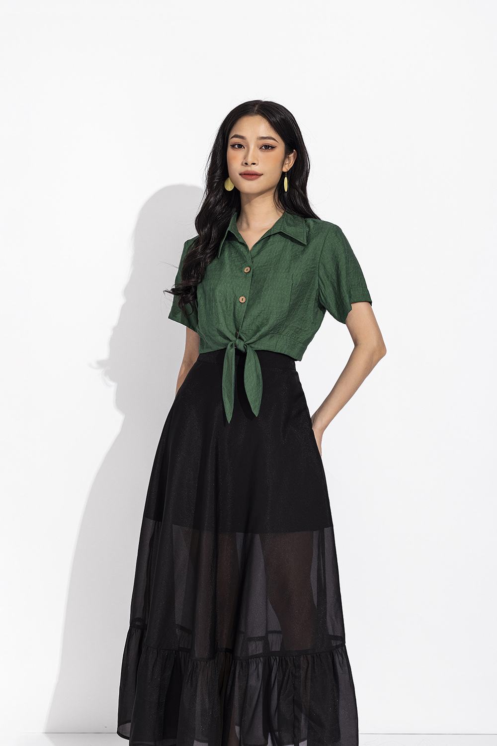 Áo croptop nữ tay ngắn buộc nơ eo