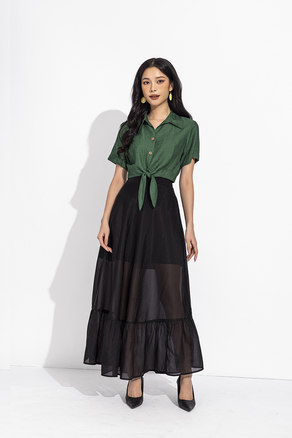 Áo croptop nữ tay ngắn buộc nơ eo