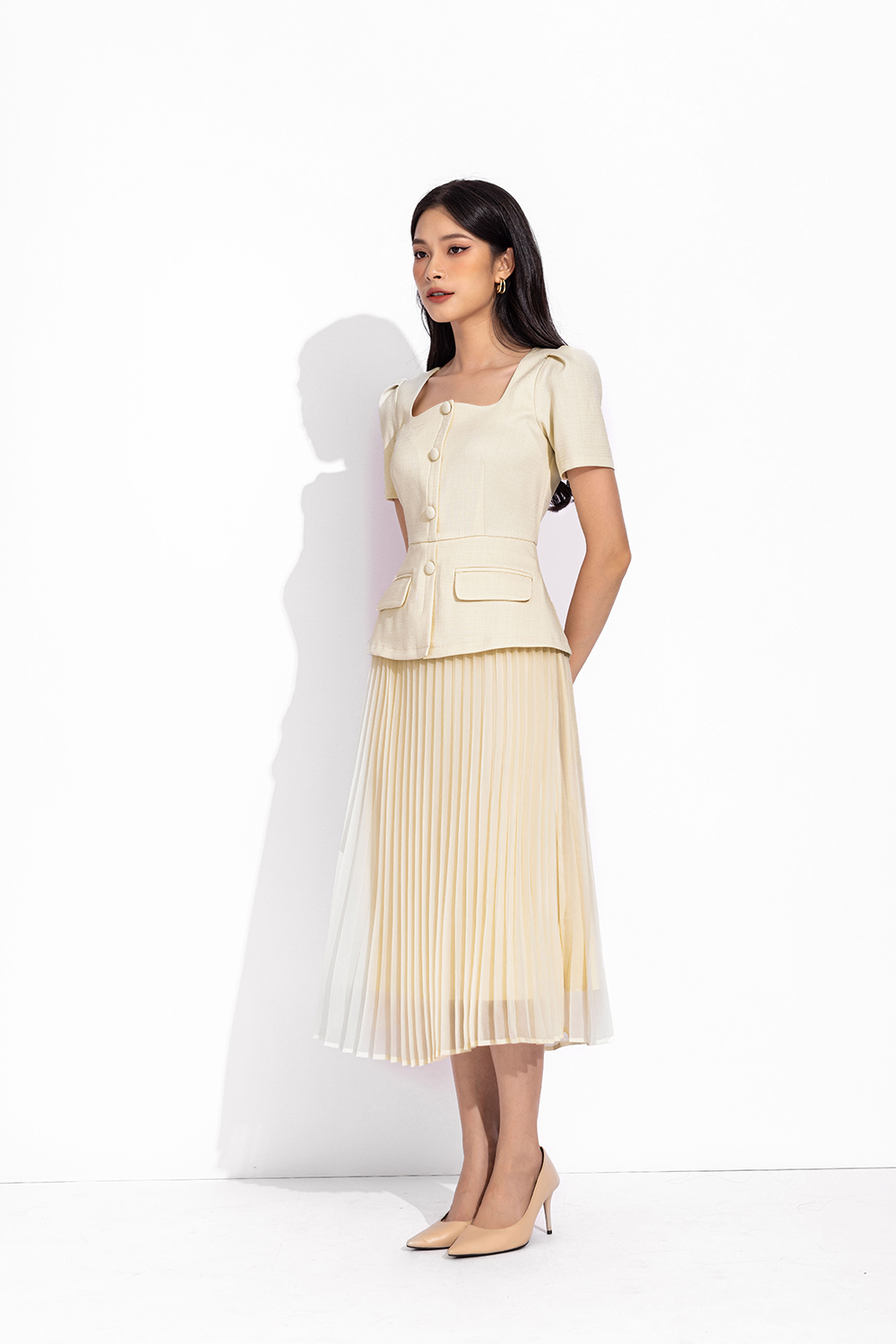 Đầm peplum công sở phối xếp ly
