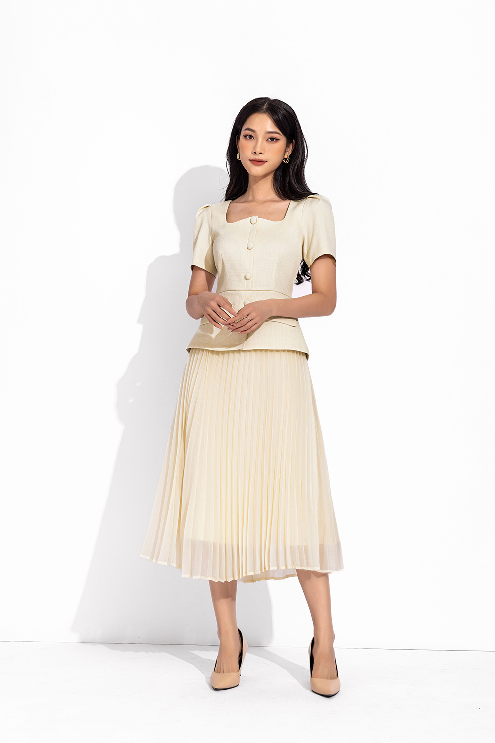 Đầm peplum công sở phối xếp ly