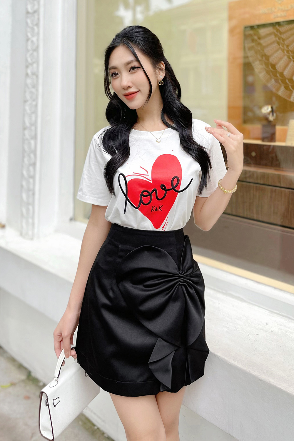 Chân váy chữ a ngắn phối nơ