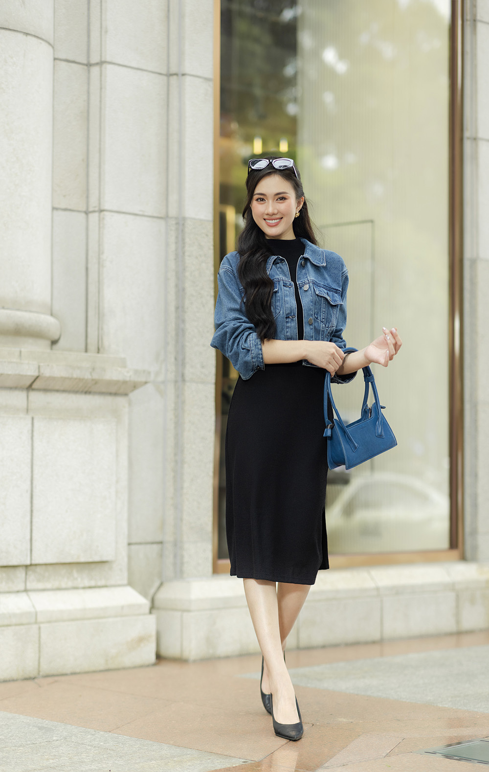 Áo khoác jeans nữ dáng lửng tay dài