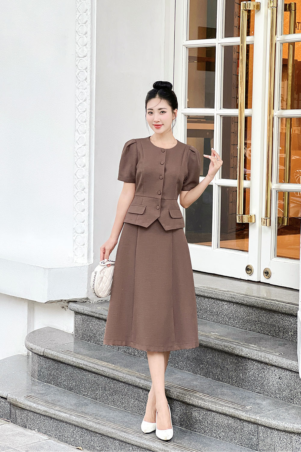 Chân váy chữ a công sở phối túi