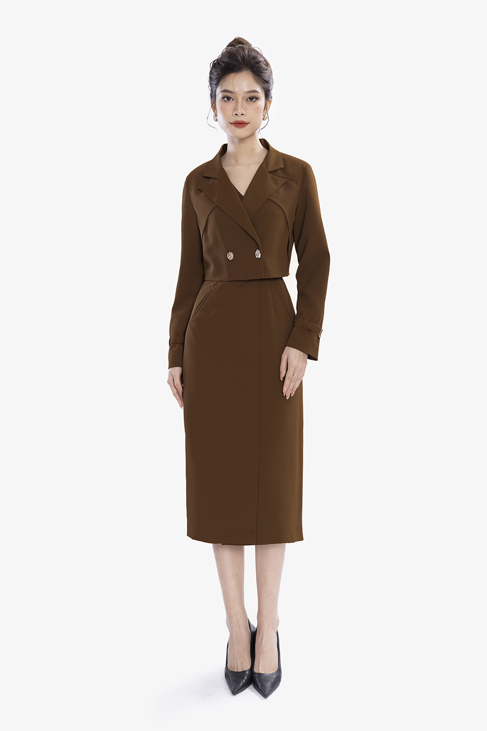 Áo khoác blazer nữ dáng lửng tay dài