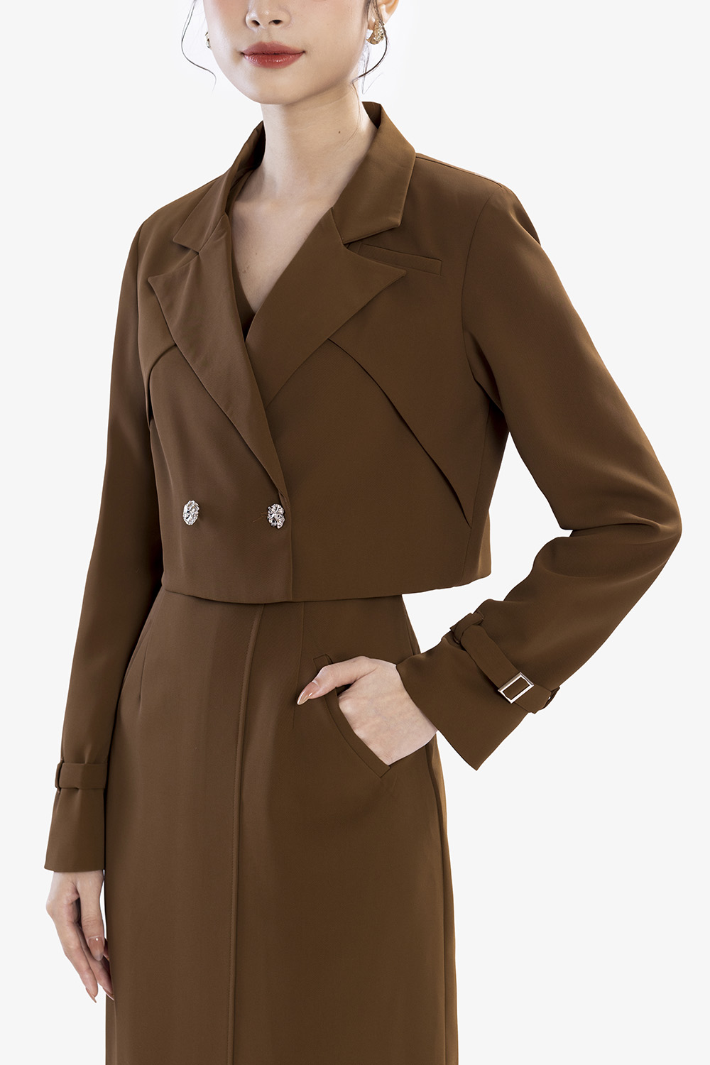 Áo khoác blazer nữ dáng lửng tay dài