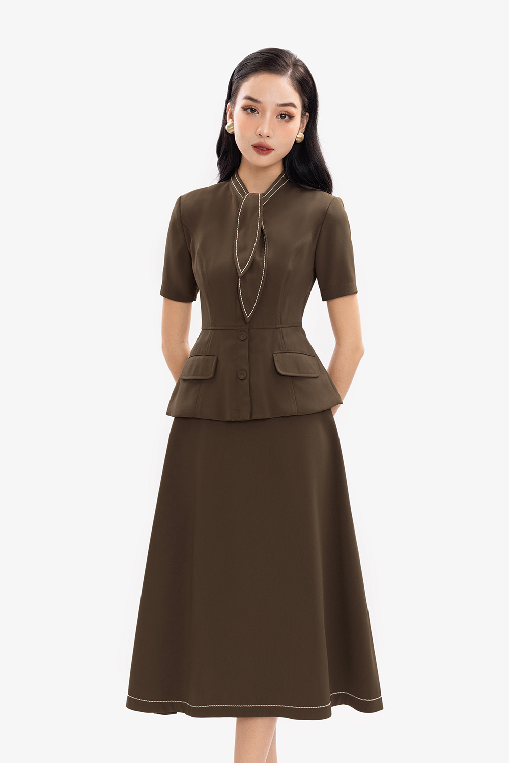 Áo peplum công sở nữ cổ vạt