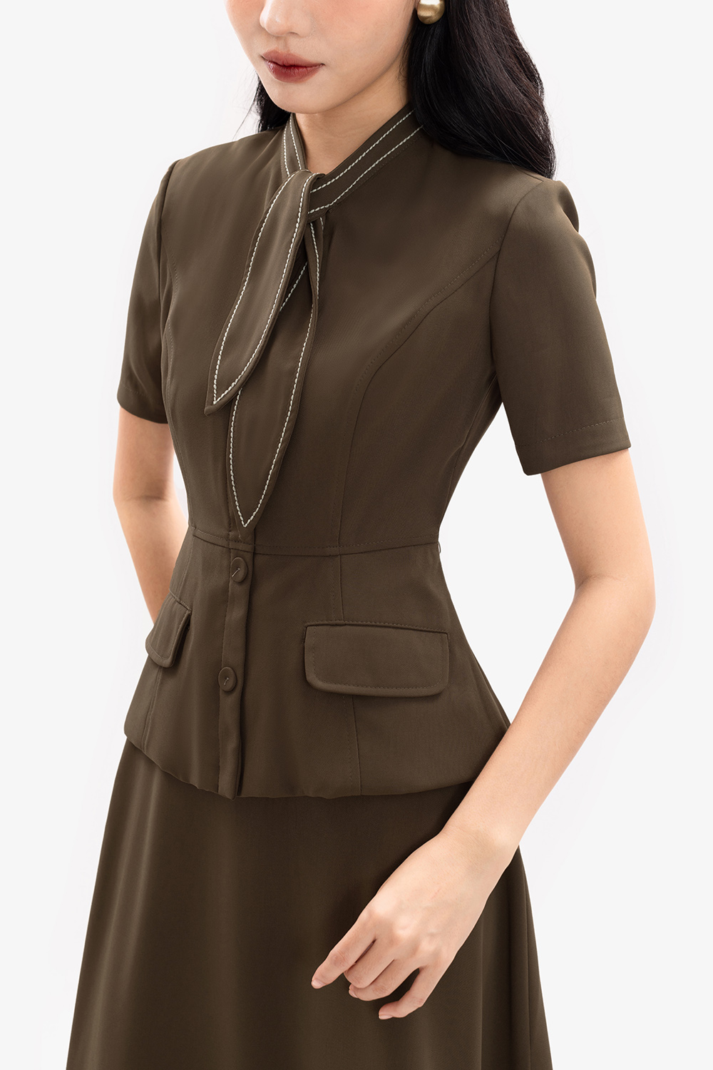 Áo peplum công sở nữ cổ vạt
