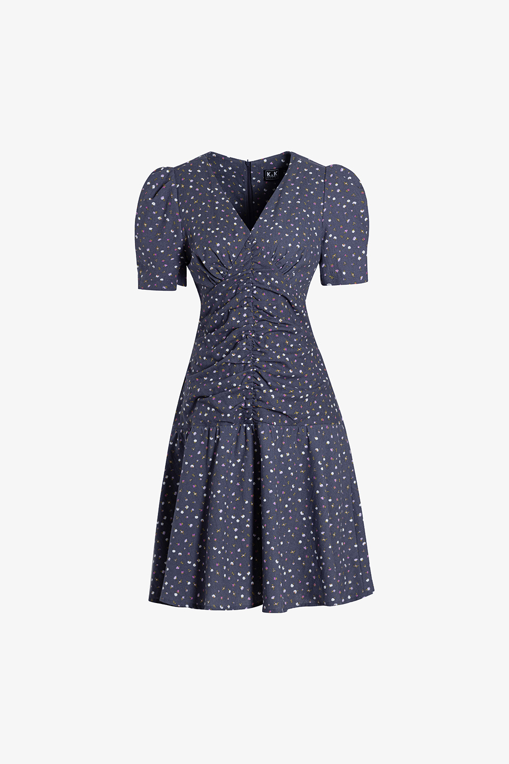 Đầm linen cổ tim nhún ngực tay ngắn