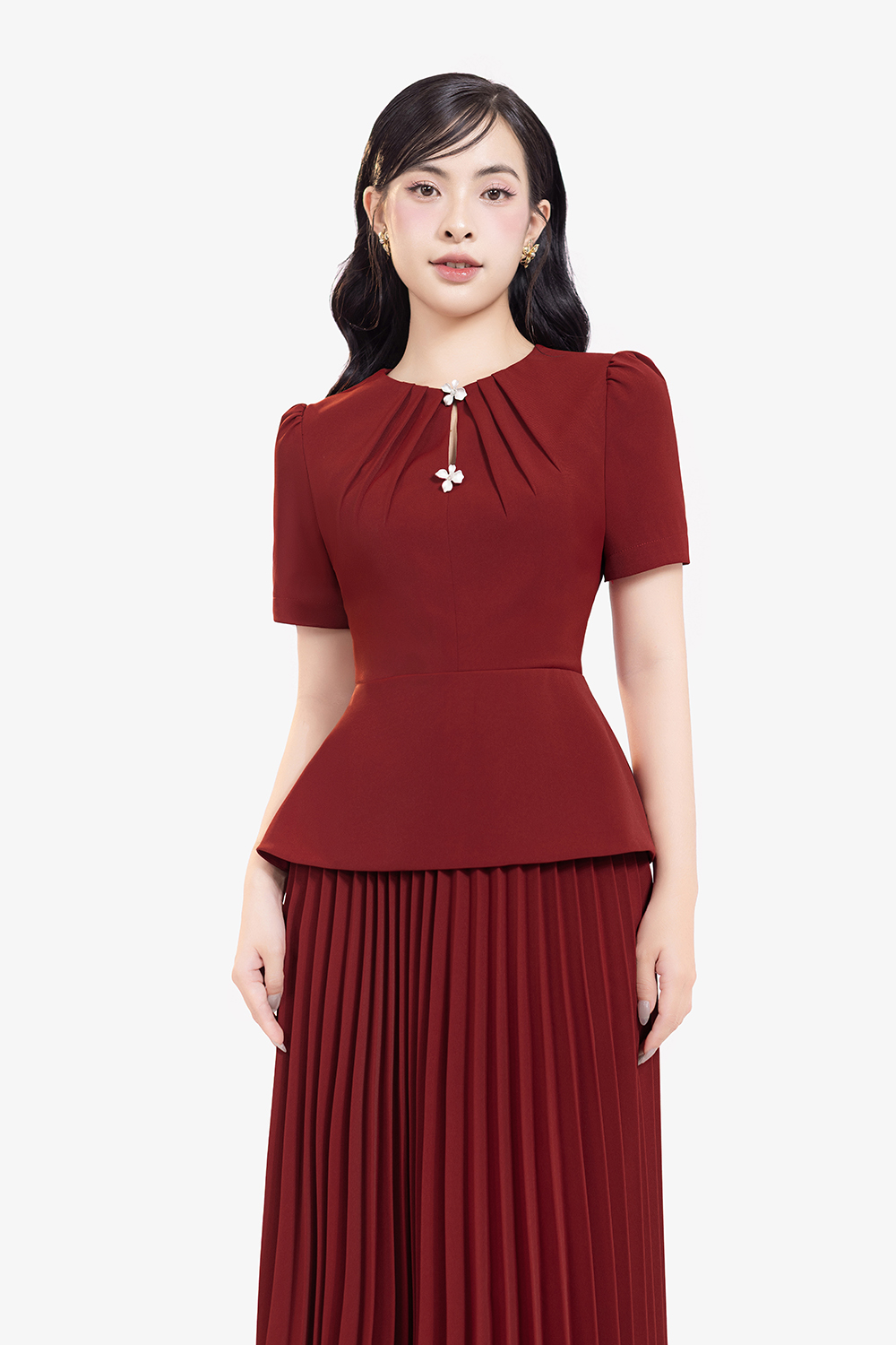 Áo kiểu peplum công sở màu đỏ
