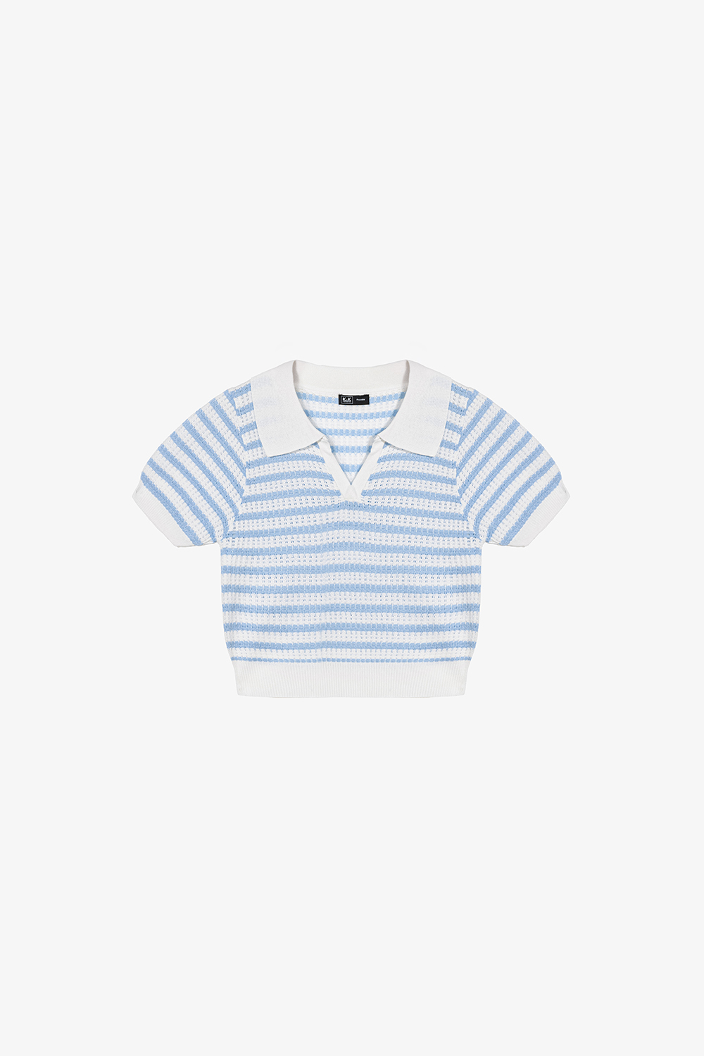 Áo len dệt kim nữ cổ polo sọc xanh
