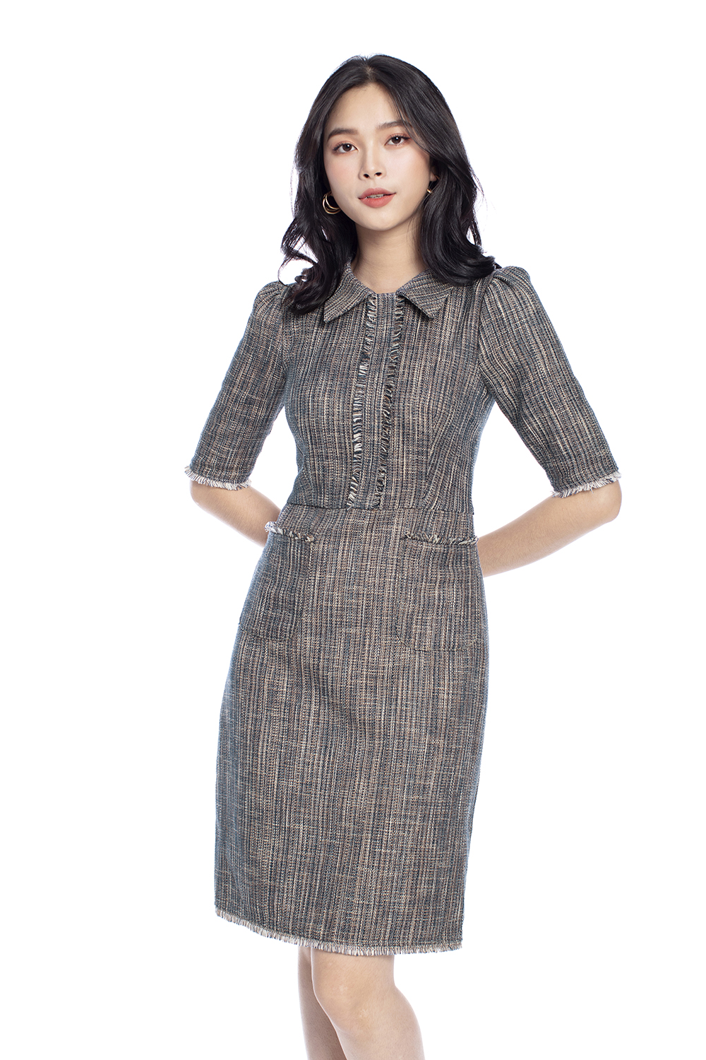 Đầm chữ A tay lỡ cổ sơ mi 