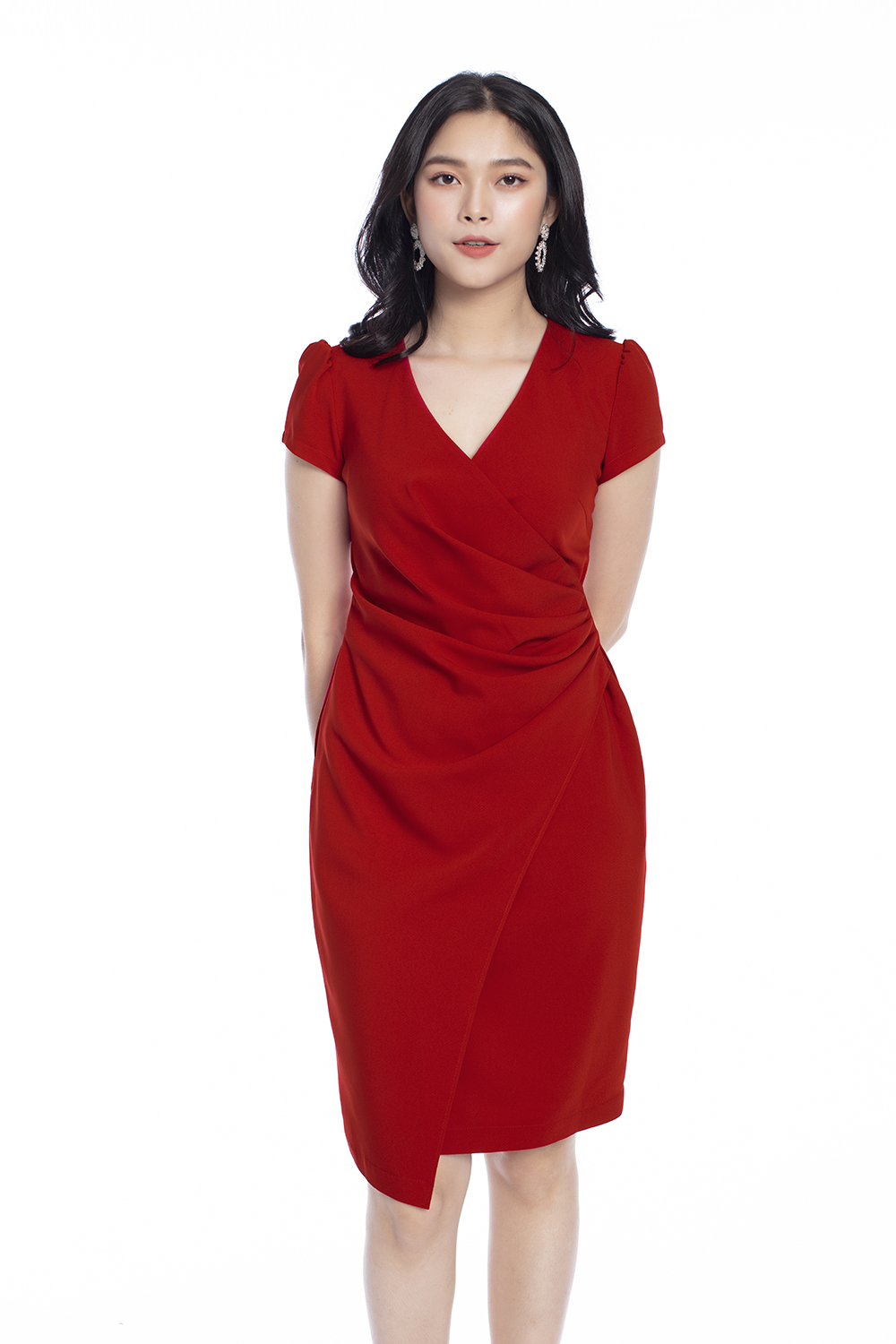 Đầm ôm body nhấn eo tùng váy đắp xéo 