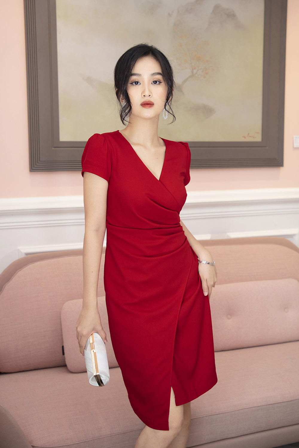 Đầm ôm body nhấn eo tùng váy đắp xéo 