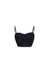 Áo croptop đen đính nút hai dây