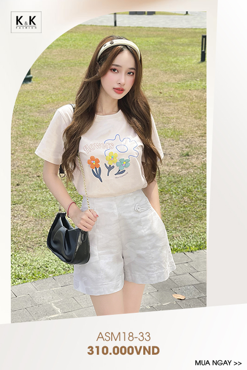 Áo thun cotton nữ đính hoa ASM18-33