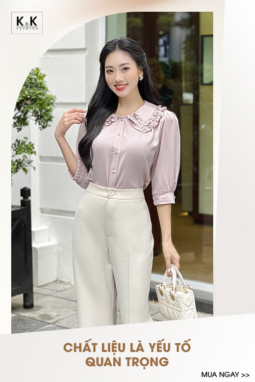 Áo sơ mi hồng cổ sen viền bèo tay lửng ASM17-06