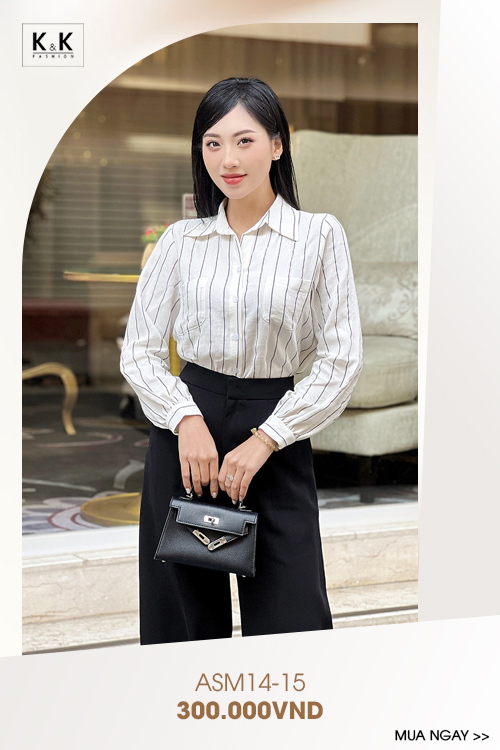 Áo sơ mi trắng nữ kẻ sọc tay dài ASM14-15