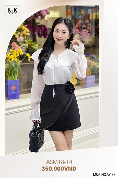 Áo kiểu nữ màu trắng phối bèo ASM18-14