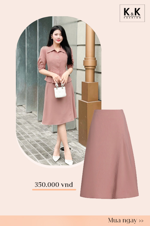 Chân váy midi dáng a màu hồng CV06-27