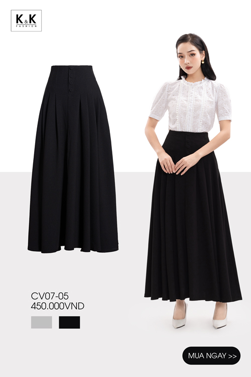 Chân váy đen xếp ly dáng dài CV07-05