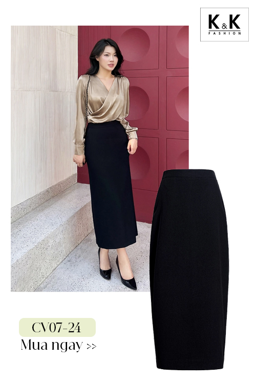 Chân váy suông ôm dáng dài màu đen CV07-24