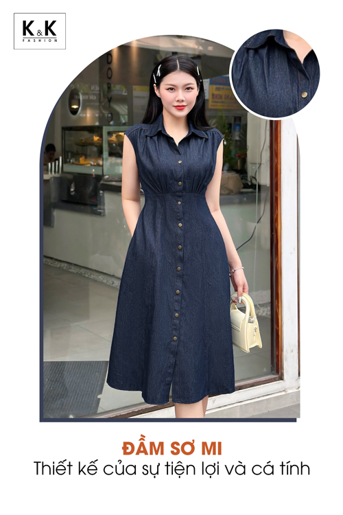 Đầm sơ mi công sở thiết kế dáng xòe KK160-04