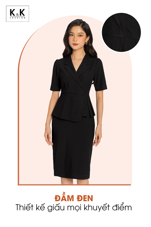 Đầm thiết kế công sở peplum màu đen dáng ôm KK161-01