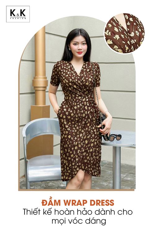 Đầm wrap dress họa tiết thiết kế cổ V tay ngắn KK161-12