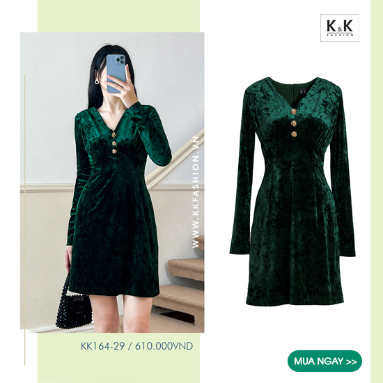 Đầm nhung dự tiệc mùa đông dáng chữ A KK164-29