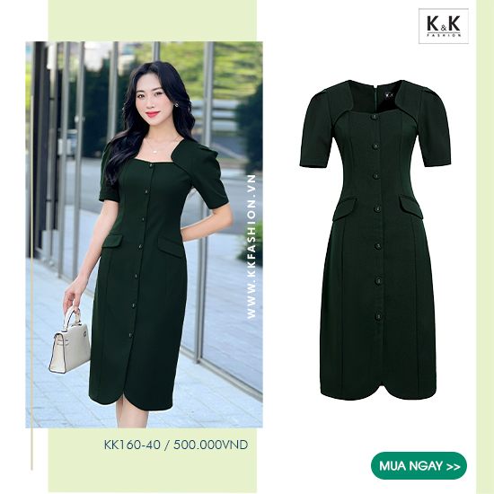 Đầm ôm công sở mùa đông màu xanh KK160-40